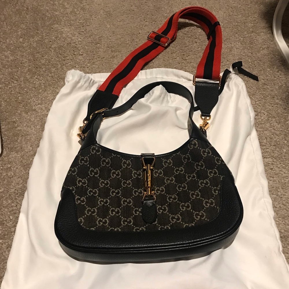 authentic gucci small Jackie 1961 black denim bag